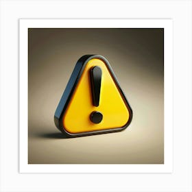 A 3D rendering of a yellow warning sign with a black exclamation point in the center, set against a beige background Art Print