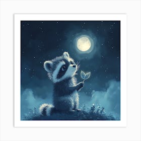 Curious Raccoon with Heart Leaf Backdrop 12 Art Print