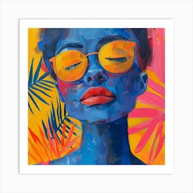 Blue Woman With Sunglasses Art Print