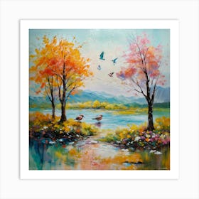 Autumn Trees And Birds Art Print