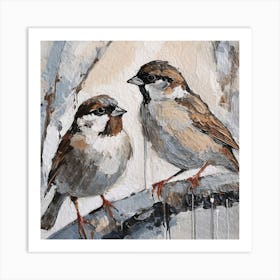 Firefly A Modern Illustration Of 2 Beautiful Sparrows Together In Neutral Colors Of Taupe, Gray, Tan (50) Art Print