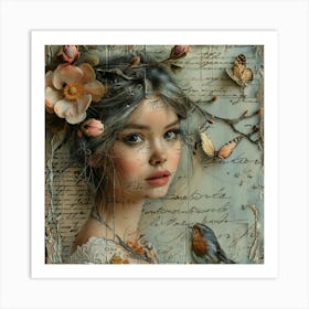 Girl With A Bird Art Print