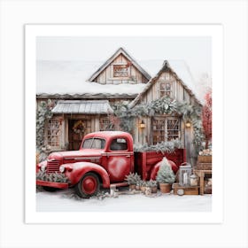 Cute Christmas Truck Cozy Home Snow Art Print