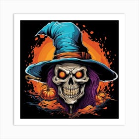 Halloween Witch Skull Art Print