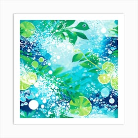 Green Leaves And Bubbles Art Print