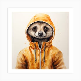 Watercolour Cartoon Meerkat In A Hoodie 6 Art Print