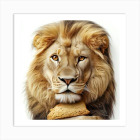 Lion Eating A Cookie.Generated AI. Wall Art Print Art Print