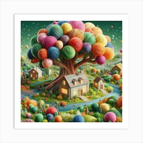 Yarn Tree And A House Art Print