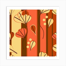 Amber Yellow Stripes Leaves Floral Art Print