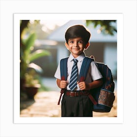 School Boy With Backpack Art Print