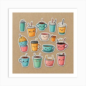 Kawaii Coffee Stickers 2 Art Print