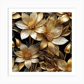 Gold Flowers Wallpaper Art Print