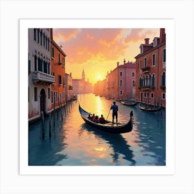 Romantic Watercolor Of A Venetian Gondola Ride At Sunset, With Glowing Reflections 1 Art Print