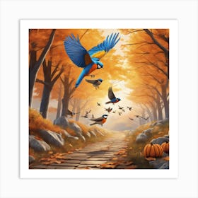 Autumn Birds In The Forest 1 Art Print