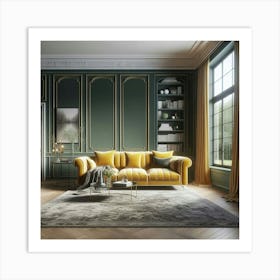 Living Room With Yellow Sofa Art Print