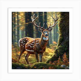 Deer In The Forest 120 Art Print