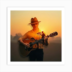 Sunset With A Guitar Art Print