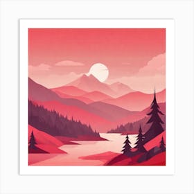 Misty mountains background in red tone 61 Art Print