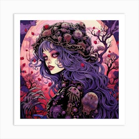 Girl With Purple Hair Art Print