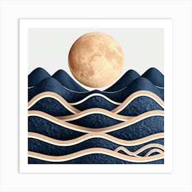 Moon And Waves 30 Art Print