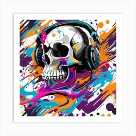 Skull With Headphones 60 Art Print