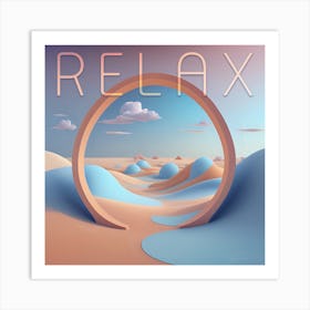 3d Render Surreal Pastel Landscape Background With Geometric Shapes, Abstract Fantastic Desert Dune In Seasoning Landscape With Arches, Panoramic, Futuristic Scene With Copy Space Generated By A Relaxi Art Print