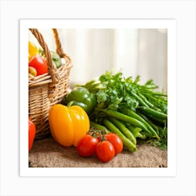 Assorted Vegetables Including Tomatoes Carrots Bell Peppers And Green Beans Harvested From A Gard (1) Art Print