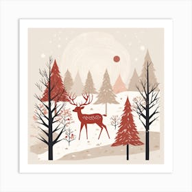 Christmas Deer In The Forest Art Print