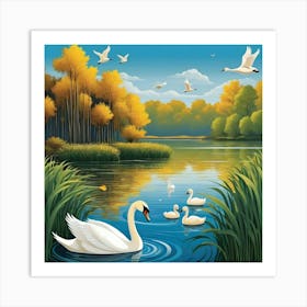 Swans In The Lake Art Print