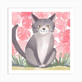 Cat In Pink Art Print