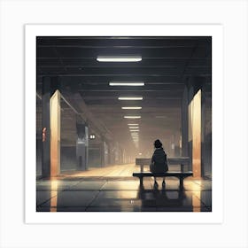 Person Sitting On Bench Art Print