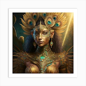 Firefly A Modern Illustration Of A Fierce Native American Warrior Peacock Iguana Hybrid Femme Fatale (21) Art Print