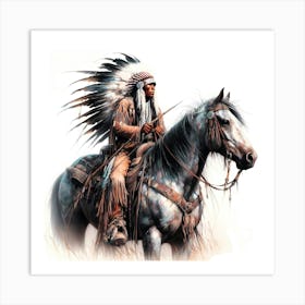 Indian Chief On Horse Painting Art Print