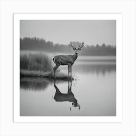 Deer In The Water Art Print