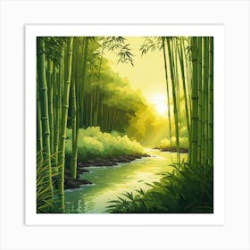 A Stream In A Bamboo Forest At Sun Rise Square Composition 213 Art Print