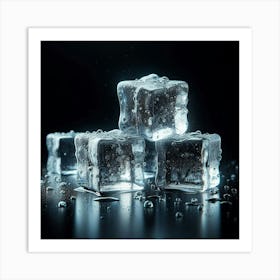 Ice Cubes On Black Background Art Print