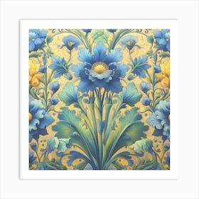 Blue And Yellow Flowers William Morris Art Print