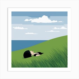 Girl Laying In The Grass Art Print