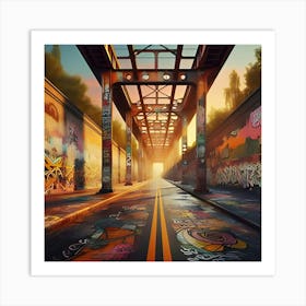 An Urban Street With Graffiti Style Painting With Textured Surfaces 5 Poster