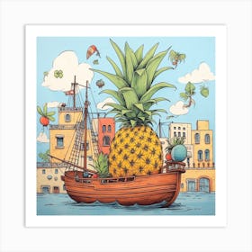 Pineapple In A Boat Art Print