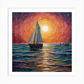 Sailboat At Sunset 6 Art Print