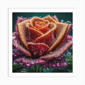 Rose With Water Droplets Art Print