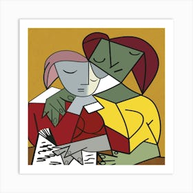 Two Girls Reading Painting Art Replica Artwork Art Print