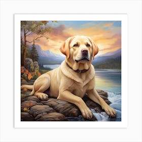  Labrador Retriever dog Art With Beautiful background Art Print