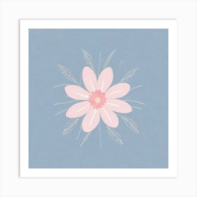 A White And Pink Flower In Minimalist Style Square Composition 457 Art Print