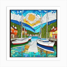 Sailboats At The Harbor Art Print