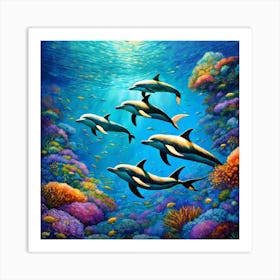 Pod of dolphins 2 Art Print