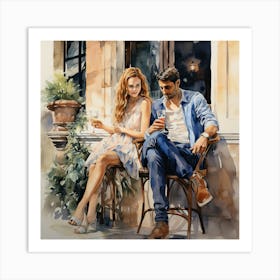 Savoring Serenity: Summer Sips and Love in the European Sun Art Print