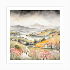 Japanese Landscape Painting Sumi E Drawing (7) Art Print