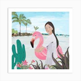 Holiday Aruba Flamingo Square Art Print